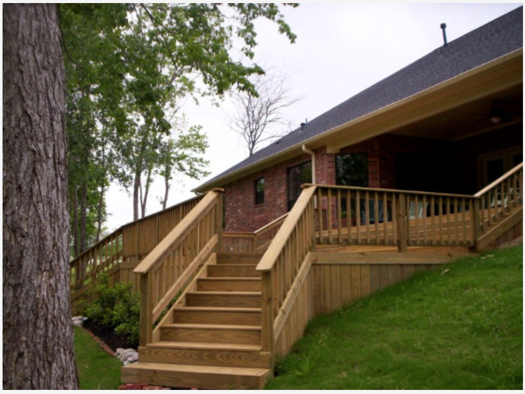 Custom wood deck and stairs installed by Cavalier Custom Decks in Coldspring, TX